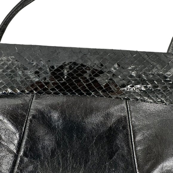 Vintage 80's Loredana Black Leather & Snakeskin Shoulder Bag Crossbody Handbag - Picture 3 of 6